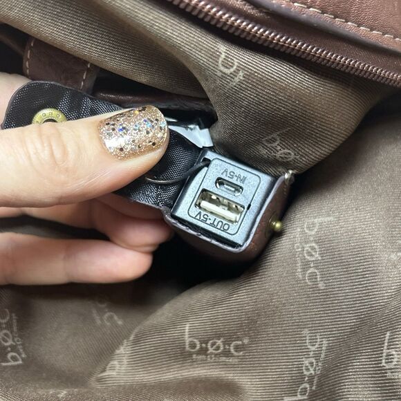 B.O.C. Born Concept Shoulder Bag Purse Red Brown Double Strap USB Charger - Picture 8 of 11